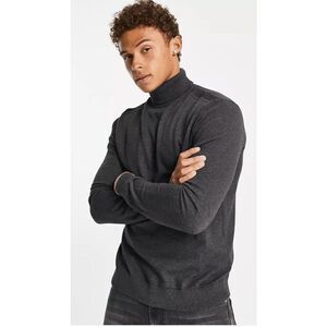 Selected Homme knitted roll neck sweater in dark gray